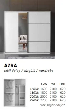 AZRA tekil dolap sürgülü beyaz