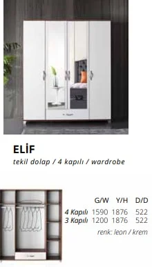ELİF tekil dolap 4 kapılı