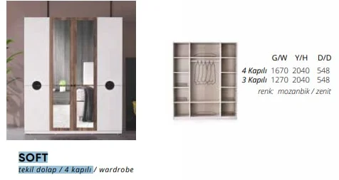 SOFT tekil dolap 4 kapılı