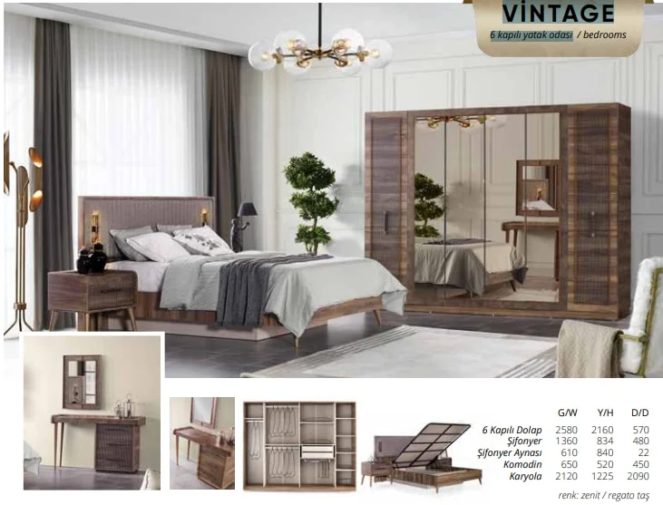 VİNTAGE 6 kapılı yatak odası takımı