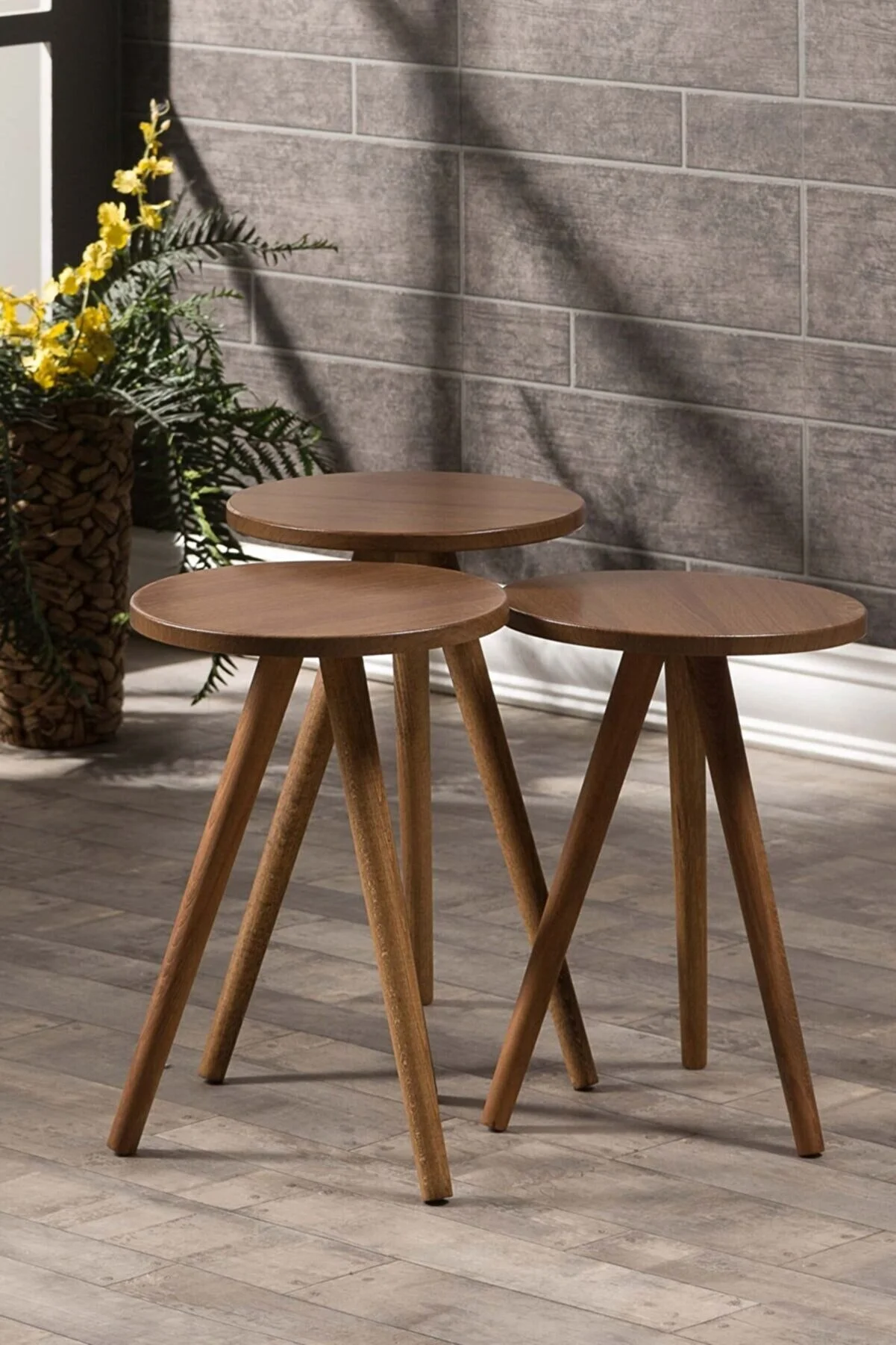 Zigon Sehpa 3 Lü Ahşap Torna Ayak Ceviz