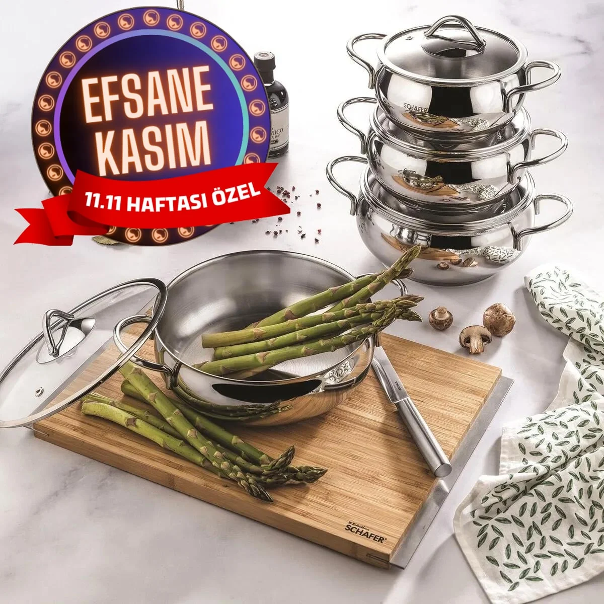 SCHAFER COOKHAUS 8PRÇ. ÇELİK TENCERE SETİ-İNOX