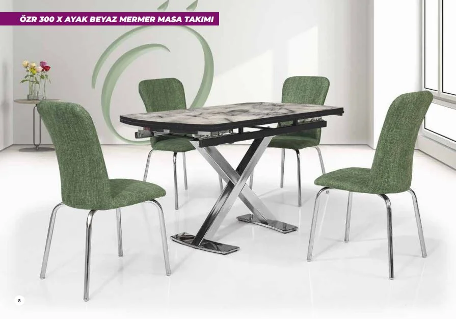 Özer özr300 X ayak beyaz mermer masa takımı