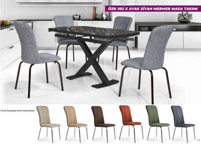 Özer özr302 X ayak siyah mermer masa takımı