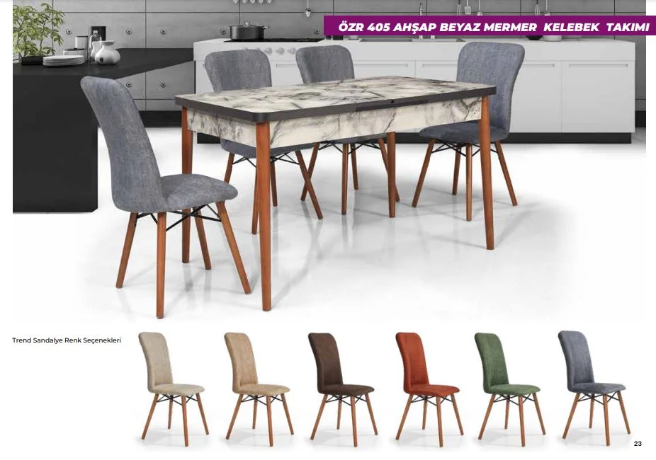 Özer özr405 Ahşap beyaz mermer kelebek takımı